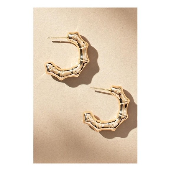 Anthropologie Jewelry - Anthropologie Gold Bamboo Hoop Earrings Dangling Statement Earrings
